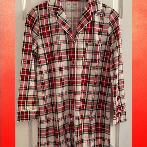Tahari Other - Tahari Notch Collar White / Holiday Plaid Sleepshirt Nightgown - NWT - Small